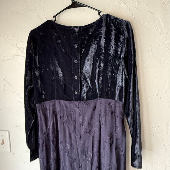 Johnny Was Oversized Small Vintage 90s Blue Whimsigoth Velvet Maxi Floral Dress - Picture 5 of 10